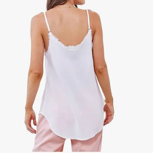 Bella Dahl White V-Neck Frayed Tencel Cami - Picture 3 of 9